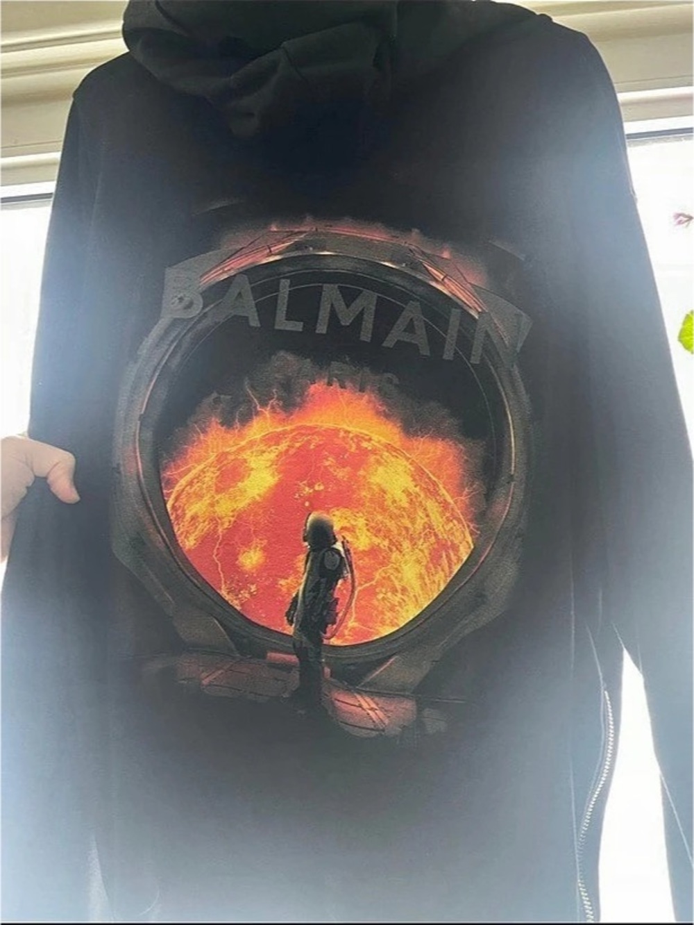 Balmain Astronaut Print Cotton Hoodie Black & Red